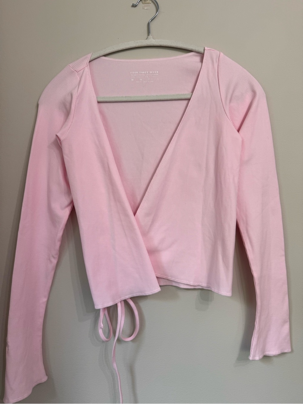 Four Three Seven 437 Balletcore Women's Wrap-Front Long Sleeve Top - Light Pink